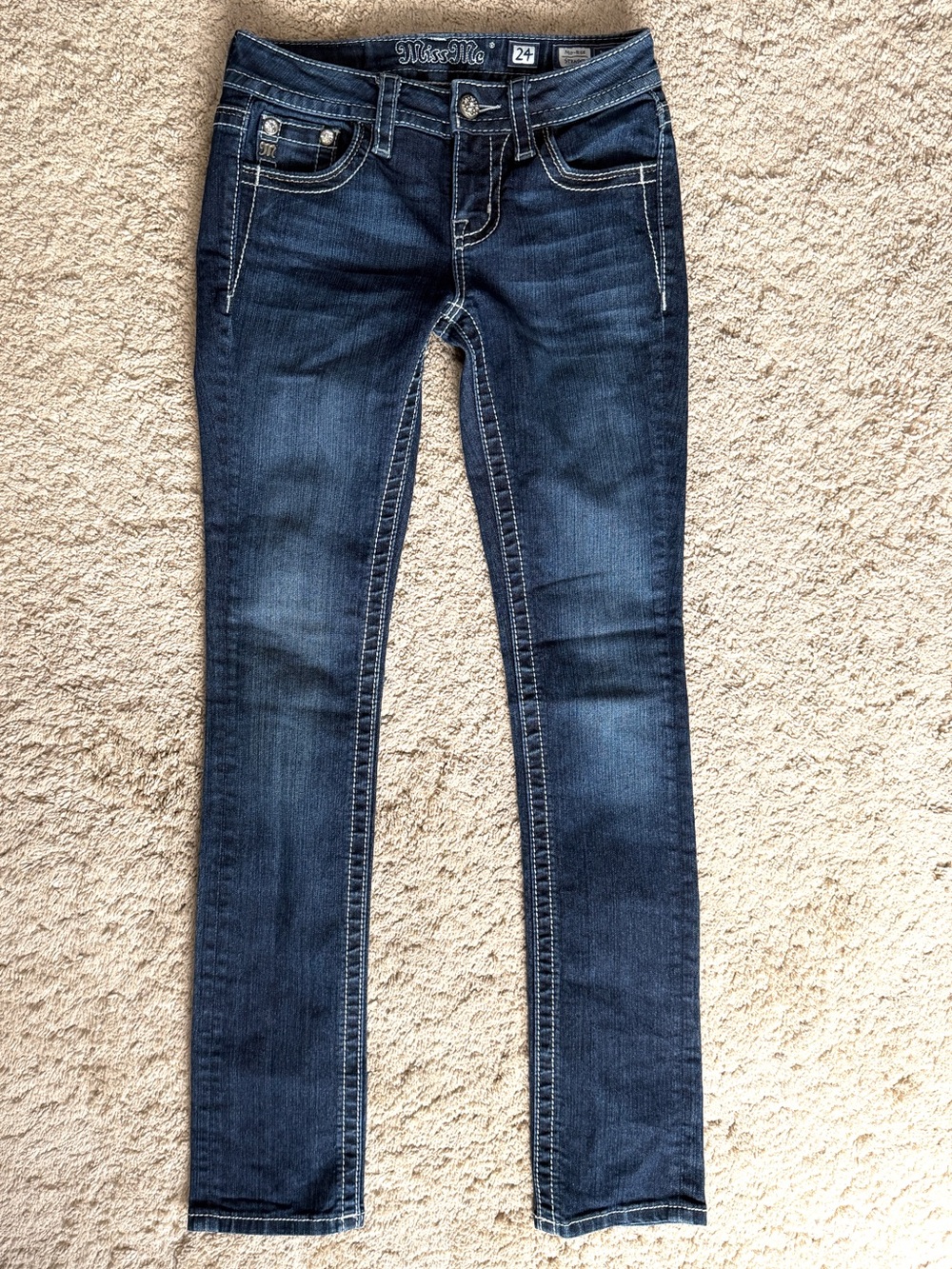 Womens Miss Me Jeans Size 27 Skinny Rhinestone y2k Embellished Blue Angel Wing - Picture 7 of 9